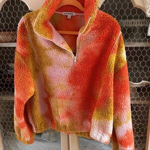 Pretty Garbage Sunset Multicolor Sherpa Jacket Quarter Zip m